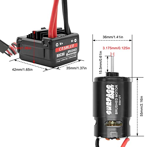 OGRC 550 12T Brushed Motor 80A ESC Set with T-XT60 Converter Adaptor | 1/10 RC Truck Car Motor, 12T Brushed 550 Motor for Traxxas Slash Arrma Granite Senton Typhon, T Plug - style: 12T
