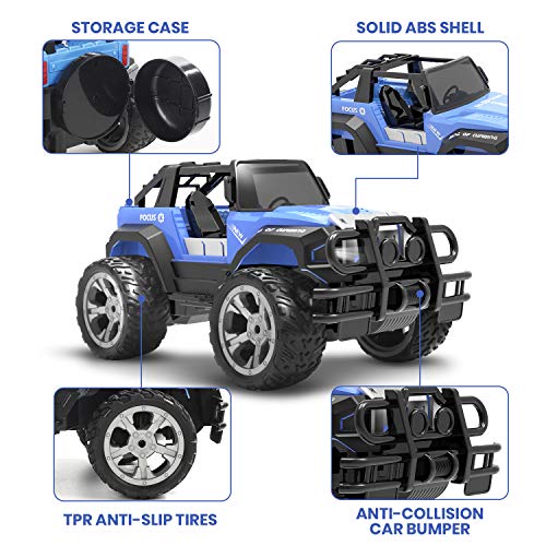 DEERC DE42 Remote Control Car RC Racing Cars,1:18 Scale 80 Min Play 2.4Ghz LED Light Auto Mode Off Road RC Trucks with Storage Case,All Terrain SUV Cars Toys Gifts for Boys Kids Girls Teens,Blue - color: De42