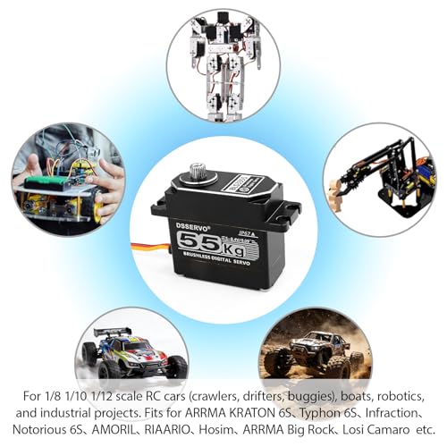 55KG Brushless servo Full Metal Gears High Torque Fast Digital Servo for 1/8 1/10 1/12 RC Car/Shockproof Rc Car Servo (180 Degree) - color: Black180 Degree
