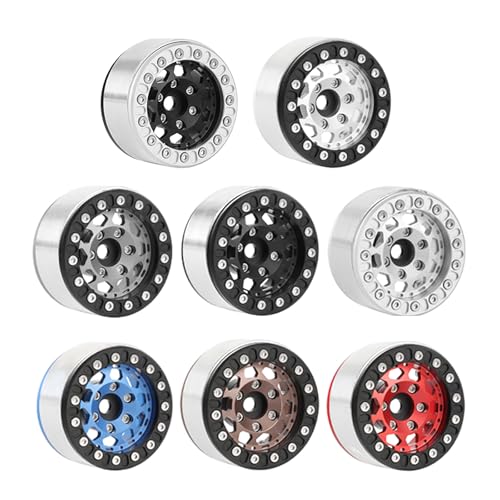 4PCS 1.55 Inch Aluminum Alloy Metal 10Holes Beadlock Wheel Rim Hubs Replacement Accessory for Tamiya AX90069 D90 TF2 CC01 CC02 1/10 RC Crawler Car Upgrade Parts(B-Silver) - color: B-Silver