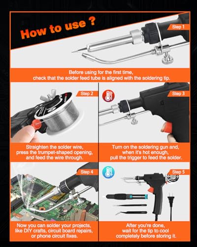 Soldering Iron Kit, NEWACALOX Soldering Gun Automatic Hand-held Solder gun Iron Kit Welding Tool, Desoldering Pump, Tweezers for Circuit Board, Home DIY, Electronic Repair - color: Black