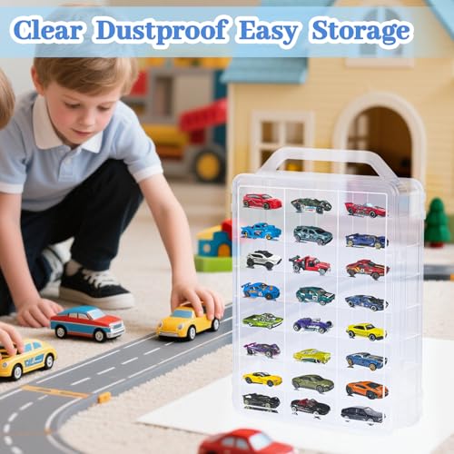 Ngdiluxury Double Sided Storage Case for Hot Wheels Storage with Carrying Handle, Portable 1/64 Scale Toy Cars Storage Box Compatible with 46 Matchbox Hot Wheels Storage, Case Only (1 Pack)