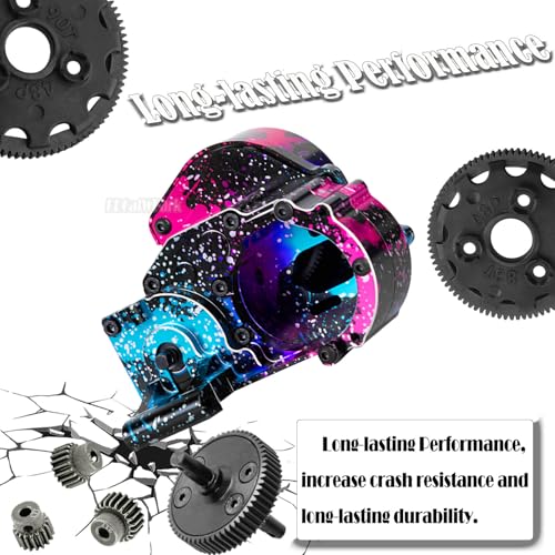 Aluminum Gearbox Transmission Case w/Spur Gear Upgrades Part for 1/10 Slash/Rustler/Stampede/Bandit 2WD (VXL) Drag Slash/Bigfoot,RC Gearbox Hops Up,Replace #9495,Colorful(Pink Blue Tone) - color: Colorful(pink Blue Tone) - (Gearbox)