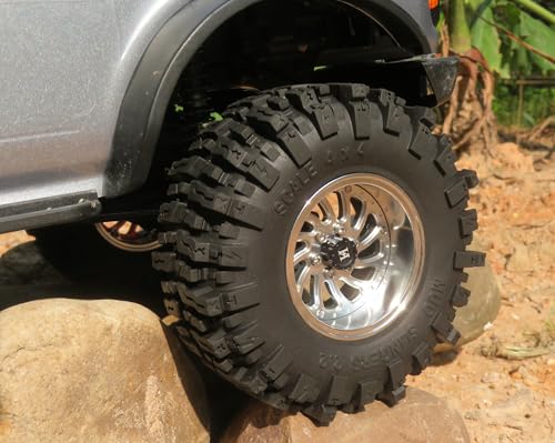 124mm Tall 2.2 Mud Slingers Tires & 2.2 Beadlock Wheels Adjustable Offset 40mm Wide Rims for RC Crawler Trail SCX10 Everest 10 Capra Wraith Upgrades,HS701582 - color: Silver