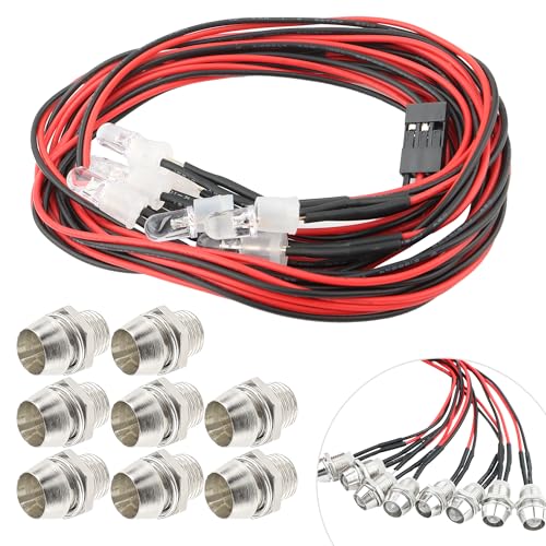 8 LEDs RC LED Light Headlights Taillight Kit Accessories Compatible with Traxxas HSP Tamiya Redcat RC4WD Axial SCX10 RC Cars Truck Tank Crawler(4 White 4 Red)