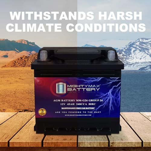 Mighty Max Battery MM-G26 BCI Group 26 12V 45AH, 80RC, 540 CCA, Rechargeable SLA AGM Battery - style: Group 26