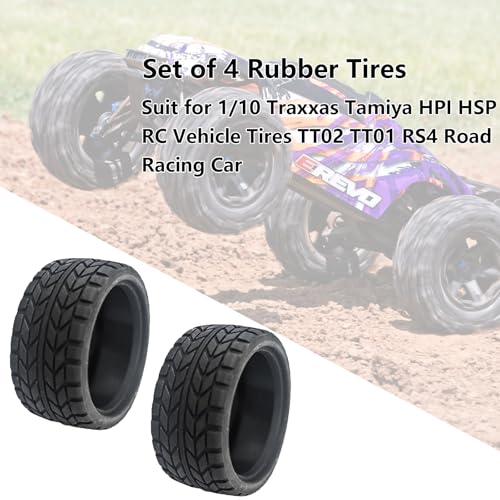 Set of 4 Rubber Tires Compatible with 1/10 Traxxas Tamiya HPI HSP RC Vehicle Tires TT02 TT01 RS4 Road Racing Touring Car (Color H) - color: Color H