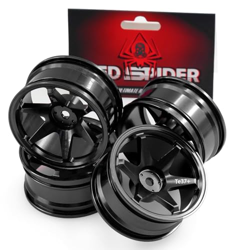 REDSPIDER • 1/10 RC Drift Wheels Rims 12mm Hex Alloy Aluminum for 1:10 Scale Rally Racing Car Tires Tamiya TT01 TT02 XV01 TA06 A959 PTG2 HPI KYOSHO HSP PTG2 Touring Street Tyres 4PCS (Black) - color: Black