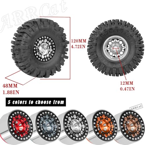 RC 1.9 Beadlock Wheels and Tires for 1/10 SCX10 SCX10 II 90046 SCX10 III AXI03007 SCX10 Pro TRX4 TRX6 Gen7/8 D90 VS4-10 MST CFX RC Crawler Car,Aluminum 1.9 Beadlock Wheel Rims and Tires,Brown - color: Brown for Axial SCX10