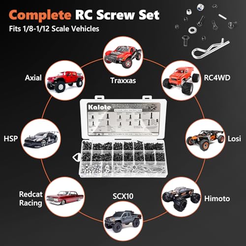633PCS RC Screw Kit, 10.9 Carbon Steel Hex Bolts for Traxxas Axial | High Tensile, M3/M4, For Redcat Arrma RC4WD HSP HPI SCX10 Losi 1/8 1/10 1/12 1/16 1/20 Scale RC Crawler Cars Trucks - color: 633PCS Black
