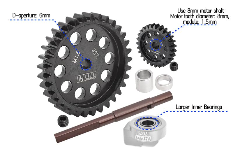 40Cr Carbon Steel M1.5 Spur Gear 33T + Motor Gear 27T for 1:5 Traxxas X Maxx 6S / X Maxx 8S / XRT 8S Monster Truck Upgrades