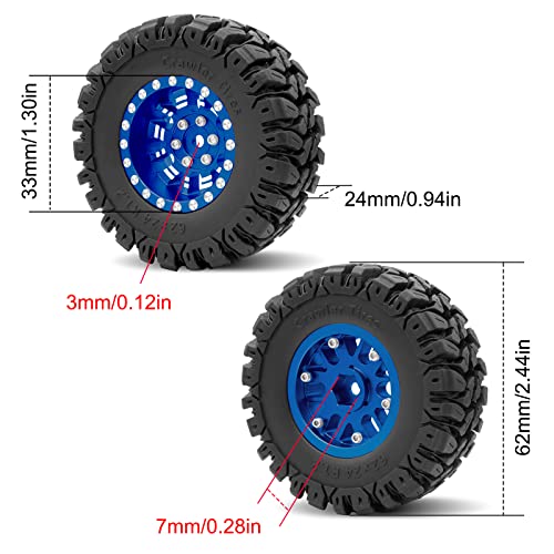 OGRC 1.0 Plus (1.2 Inches) Beadlock Wheels 7mm Negative Offset Wheel Rims SS Super Soft Sticky Tires for TRX4M SCX24 FCX24 AX24 1/24 1/18 RC Crawler Car - 62 * 24mm (Blue) - color: Blue
