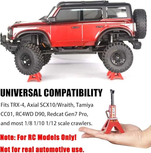 2-Pack Adjustable Metal RC Jack Stands, 3 Ton Repairing Tool Height 60.5-91mm Support Stands for 1/8 1/10 1/12 Scale TRX-4 Axial SCX10 Wraith Tamiya CC01 RC4WD D90 RC Car Repair Display - size: Small 2Pcs