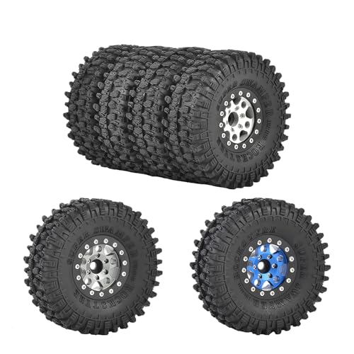 4PCS 1.55 inch Aluminum Metal Beadlock Wheels Rim and 95mm All Terrain Rubber Tires for 1/10 1/12 RC Rock Crawler Car for Axial AX90069 D90 TF2 Tamiya LC70 JIMNY UTB18(5Spoke,Blue) - color: 5spoke,blue
