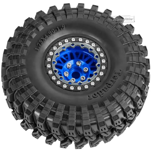 RC 1.9" Beadlock Wheel 1.9 Beadlock Tire for 1/10 SCX10 90046 AX103007 SCX10 II III TRX4 6 Gen7 8 RC Crawler,Alloy 1.9 rc Wheels and Tires Rubber Tires 1.9 Rims w/Wheels Ring,Navy Blue - color: Navy Blue(4pcs)