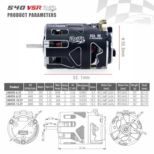 Surpass Hobby 540 V5R Drift Motor, 6.5T Brushless Motor with 3.175 Shaft for 1/10 RC Racing Car(6.5T) - style: Drift 6.5T