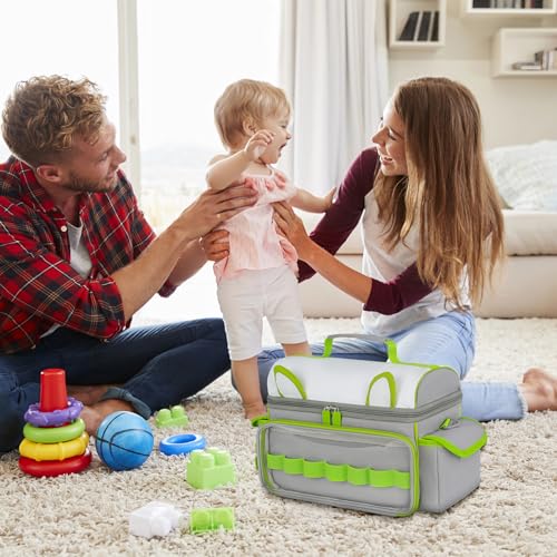 Carrying Case Compatible with Toniebox 2 & 1 Starter Set & Tonies Figures | Cute Storage Bag Fits for Tonies Characters,Headphones&Accessories, Travel Case with Clear Pocket&Speaker Window,Gray&Green - color: Grey&Green