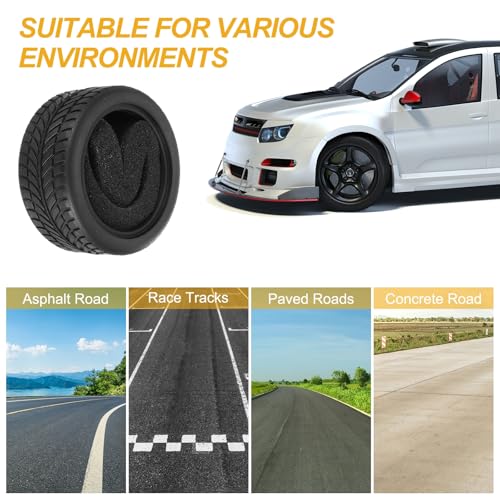 MECCANIXITY 2 Pcs RC 1/10 on Road Car Tire, Rubber Super Soft Tyre Racing Drift Tires with Foam Insert for RC 1:10 HPS TT01 Touring Drift Car Wheel Rim Upgrades Checkered Pattern