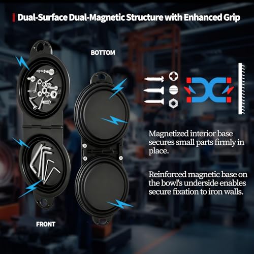 Magnetic Trays, Magnetic Bowl for Screws, Magnetic Tool Tray (black2.0) | Collapsible Magnetic Tool Tray, Integrated 5.1" Round Dual Silicone Bowls, Upgraded Version, Bonus Hook for On-the-Go Carry - style: black2.0
