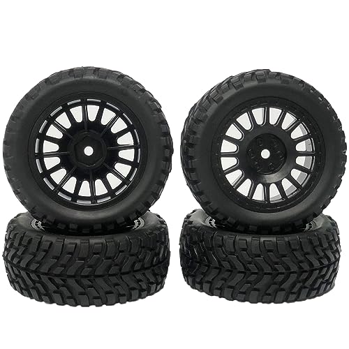 4PCS 75mm Rubber Tyres Tires with Foam Inserts and Plastic Wheel Rims 12mm Hex for 1/10 On-Road RC Drift Touring Car 1/14 1/16 1/18 Rally Car Replacement Parts(Black) - color: Black