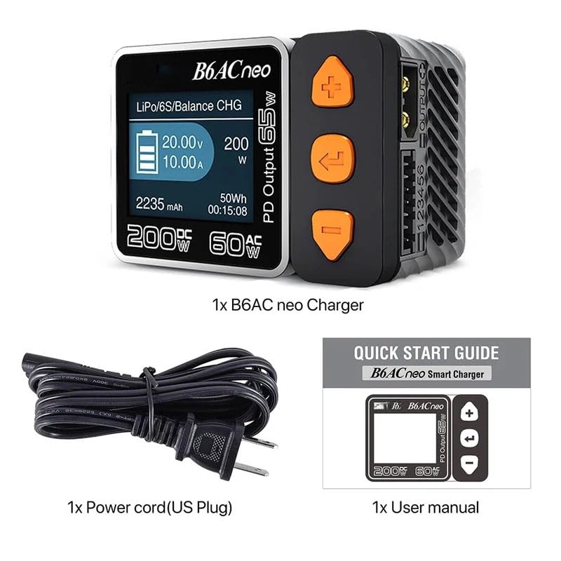 B6ACneo B6AC neo Smart Charger DC 200W AC 60W RC Battery Balance Charger B6AC neo for LiPo/Life/LiIon/LiHV Battery(1-6s) /NiMH/NiCd (1-15s) Batteries