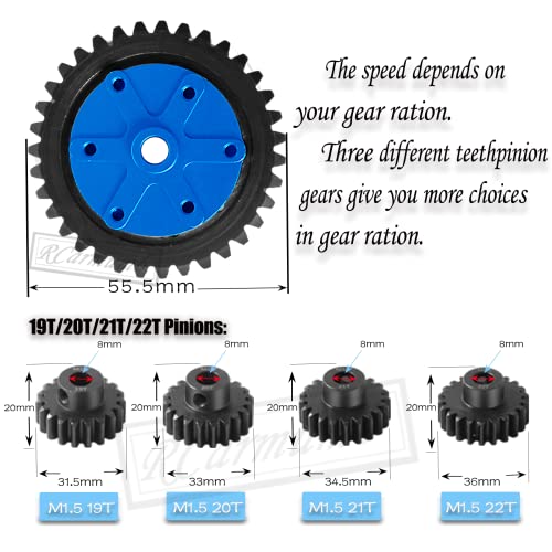 35T Spur Gear Cush Drive Upgrades Part for 1/5 X-Maxx 6S,8S Monster Truck,Aluminum Cush Drive Housing,Medium Carbon Steel 35T 1.5 Spur Gear with Pinion Gear(19T/20T/21T/22T),Navy Blue