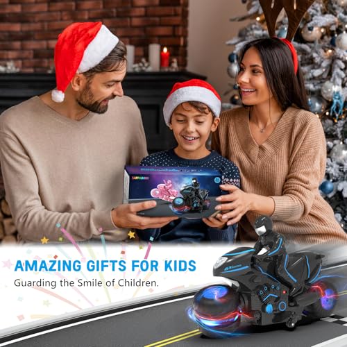 RC Motorcycle, Remote Control Motorcycle with RGB Wheels Lights - 360-degree Rotations, Drifts, High-Speed, RC Car Dirt Bike Toy for Boys 4-7 8-12 Years Kids - color: Blue