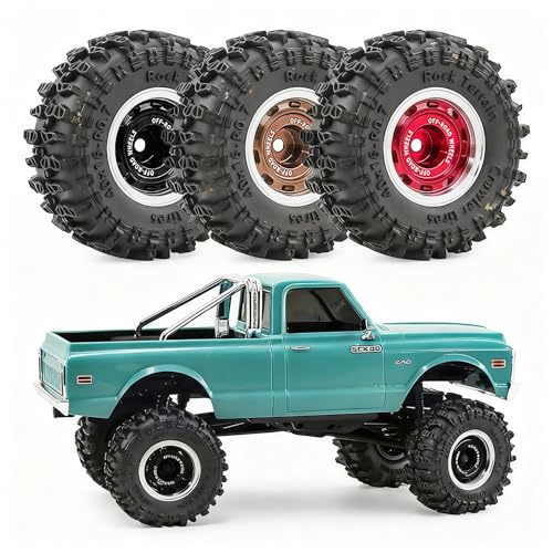 0.7” Wheel & Crawler Terrain Tire Set for 1/30 RC Crawler, -1.00mm Offset, Axial SCX30 & Redcat Ascent-32, CNC Aluminum Rims, 5mm Hex, Shims Screwdriver Included, Pre-Assembled, 4 pcs, Red - color: Red-1, size: Rock-trail-clean-out