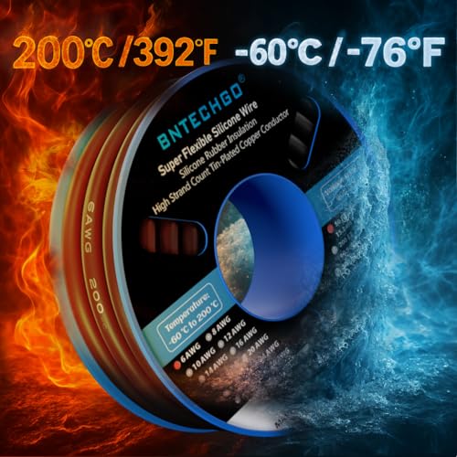 BNTECHGO 6 Gauge Silicone Wire Black 50ft Stranded Tinned Copper Wire | Flexible 6 AWG Stranded Wire Silicone Rubber Insulation For RC Models, Drone, Robot, Battery, EV Charger, 3D Printer, DIY - size: 50ft Black