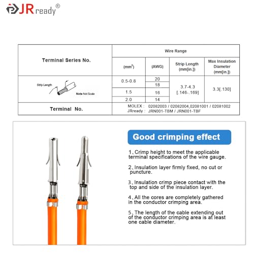 JRready ST6423 MLX 2.13mm Diameter Crimp Terminals, Pin and Sockets 14-20AWG, Compatible with Molex MLX Male & Female Crimp Terminals (50 Pair) - size: MLX 50Pair Terminal Kit
