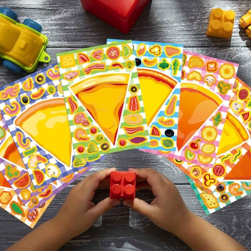 24 Sheets Make a Pizza Stickers for Kids, Make Your Own Stickers | Pizza Parties Cute Party Favors Decorations, DIY Arts Birthday Games Family Night - style: Pizza