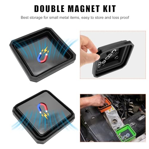 Yourkar Collapsible Magnetic Parts Tray, 4.5 Inch Foldable Magnetic Square Silicone Tray, Tool Tray Set with Double-Sided Magnetic Base for Screw Bolts Nuts Pins, Car Accessories (Black, 1 PCS) - color: Black, 1 PCS