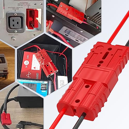 RVBOATPAT 4PCS 50Amp Battery Quick Connect/Disconnect Connector, 6 to 12 Gauge 600V Battery Cable Connector, Wire Harness Plug Kit for Car Winch Trailer - color: Red 50A 2PCS