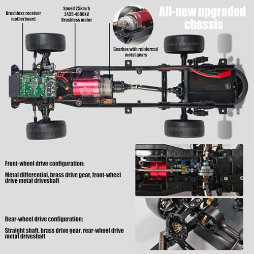 WPL D-14S RC Kei Truck, 1:10 Scale Suzuki Carry Kei Drift Truck- Brushless 4000KV Motor, 25km/h, Swappable Drift/Racing Tires, LED Lights, RTR RC Drift Truck for Hobbyists