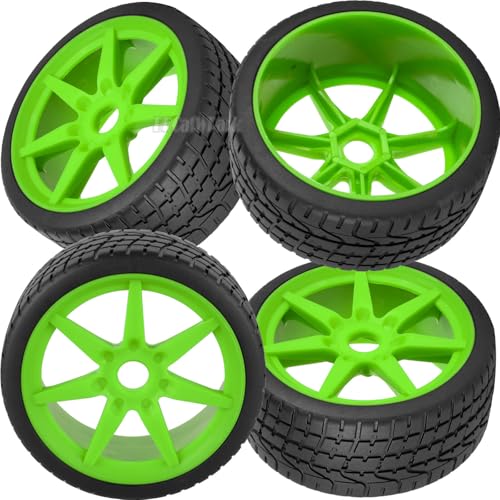 RC Highway Tires Wheel for 1/7 Infraction 6S BLX/Limitless,1/8 Typhon 6s BLX,7 Spokes Wheel Rim & Rubber Highway Tires RC Drift Tires,Green - color: Green - (4pcs Highway Tires)