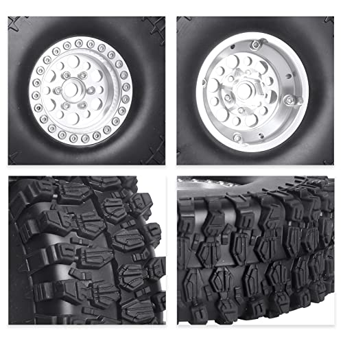 HobbyPark 120mm / 4.72inch 1.9 Crawler Tires and 1.9 Beadlock Wheels Set Foam Inserts for Axial SCX10 II III Traxxas TRX-4 Redcat Gen8 Gen7 Upgrades Replacement Parts (4-Pack) (Silver) - color: Silver