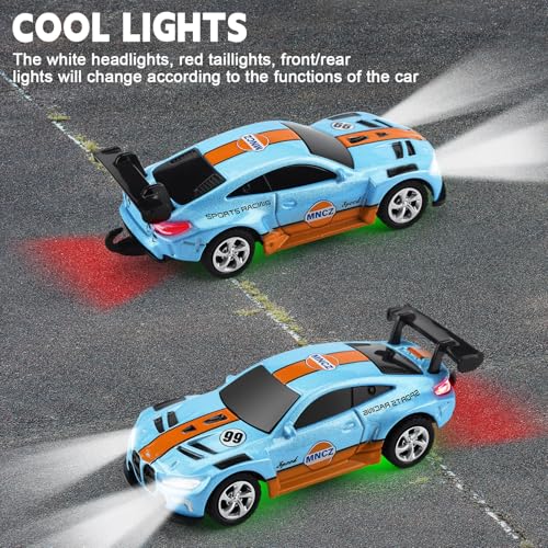 SASBSC Mini RC Toy Cars for Boys Kids Adults, 2.4GHz APP Remote Control Car with Lights and 3 Speed Modes, 1/64 Race Toy Car Rechargeable for Boys Ages 5-7 8-12,Birthday Gifts for Kids - color: Blue