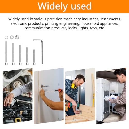 321 Pcs M4 Screw Assortment Kit, Assorted Metric Bolts and Nuts Kit, 304 Stainless Steel Hex Socket Head Cap Screws and Washers Set, M4 Nuts and Bolts with Hex Wrench - size: M4x30/35/40/45/50mm-321Pcs