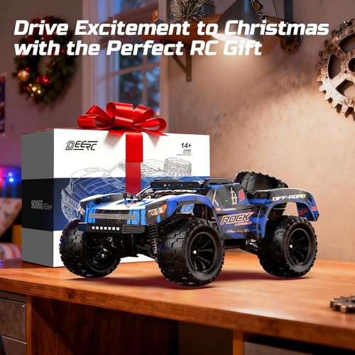 DEERC 1:12 Fast RC Cars 45KPH, 4WD High Speed Short Course RC Truck, Off-Road All Terrain Remote Control Car with 2 Batteries & Spare Tire, 2.4GHz Desert RC Monster Truck for Adults Kids Boys Gift