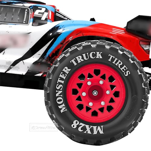 RC Wheels and Tires for 1/10 RC Scale Car,Rustler Stampede Hoss,Granite Vorteks Big Rock 3S,MX28 2.8" Truck Tires and Wheels w/ 12mm/14mm Hex,4pcs,Red - color: Red(4pcs)