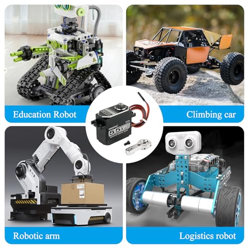55KG 8.4V Brushless Waterproof IP67 Digital Servo, Full Metal Shell Stainless Gear Motor High Torgue RC Servo, with 25T Servo Horn for Cars Robot Helicopter Crawler (55KG 180 Degree) - style: 55KG 180 Degree 7.4V 55kg Brushless Digital Servo(All Metal)