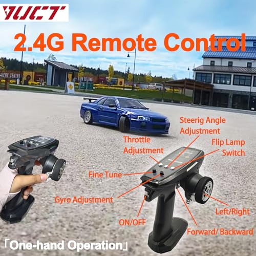 YUCT 1/18 RC Drift Car,2.4Ghz RWD LDRC Drift Car with Metal Tires & Gyro | LD1899 Nissan Skyline Alloy Shell - color: Ld1899-blue