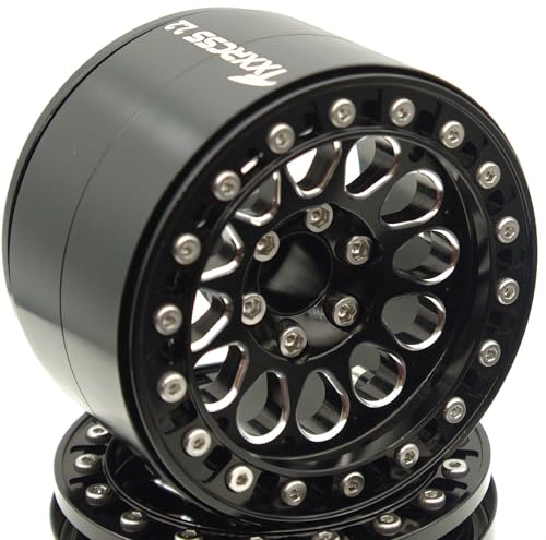 RC 2.2 Aluminum Alloy Beadlock Wheels and Tires Upgrades Accessories Rims for 1/10 SCX10 TRX4RC4WD and D90 RC Crawler Axial Remote Control Car (4pc) (Black) - color: Black