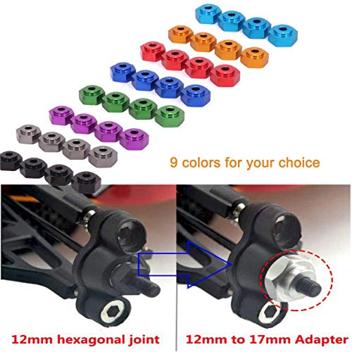 4PCS Aluminum Alloy 12mm Turn to 17mm Wheel Rim Hex Adapter for 1/10 RC On Road Car Buggy Truck Can Use 1/8 Tires(Purple) - color: Purple