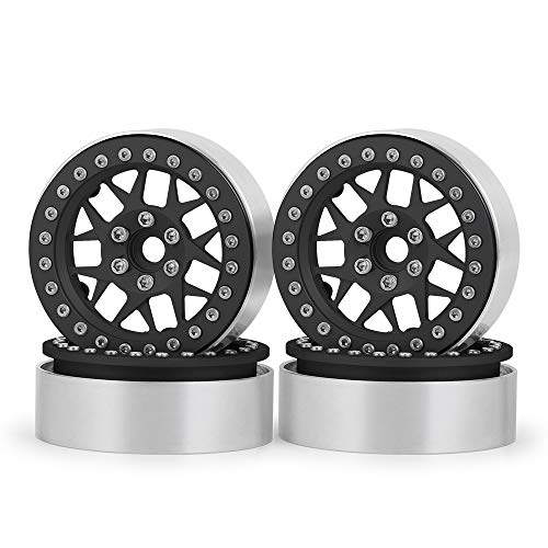 MORLORDY 4PCS RC 2.2 Beadlock Wheels Aluminum Alloy 2.2 inch Wheel Hubs Rims For 1/10 Scale RC Crawler Car SCX10 SCX10 II 90046 SCX10 III AXI03007 D90 TRX4 CC01 Upgrades - Black - color: Black