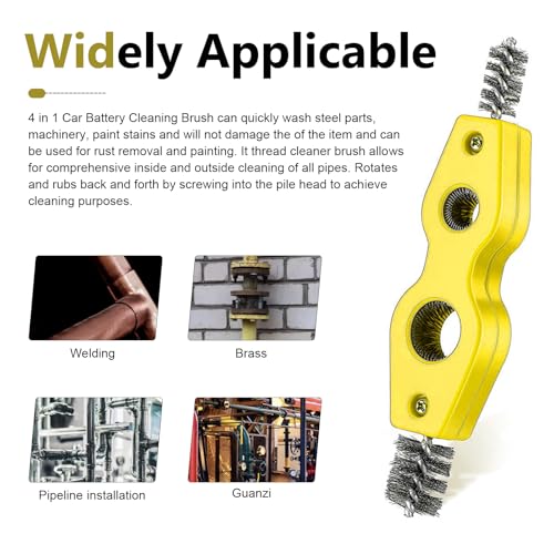 2 PCS Car Battery Terminal Cleaner Spray, 4-in-1 Battery Post Cleaner Brush with Steel Wire, Cleaning Tool for Terminals and Pipes, Universal for Most Cars, Trucks, SUVs (Yellow) - color: Yellow