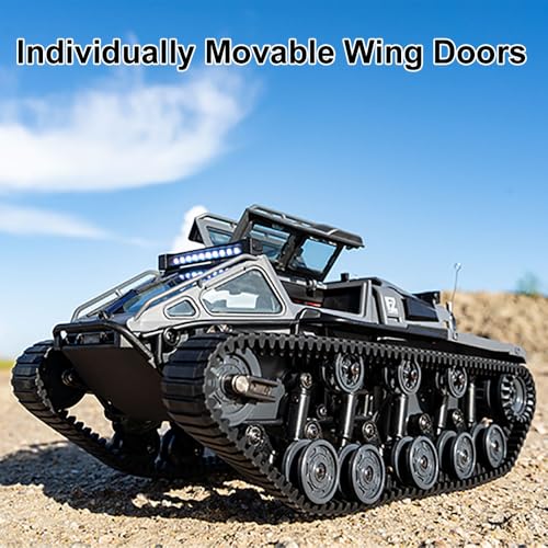 2.4G Fully Proportional Remote Control Tank - Rock Crawler RC Truck 4x4 Off Road Military Vehicle with 2 Batteries, All Terrain Drift Army Truck with Cool Lights, Great Gift for Kids Boys