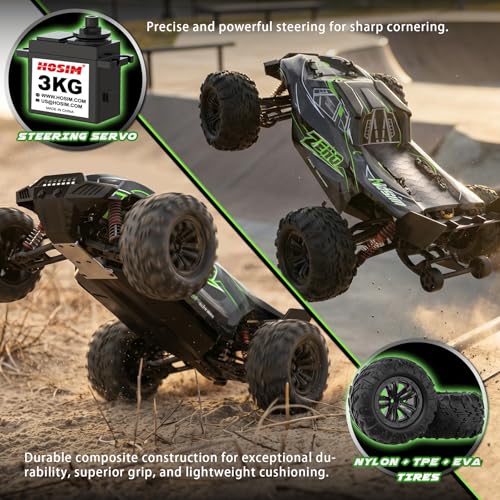Hosim 1/10 Brushless RC Cars for Adults & Boys 60+ KPH, Fast RC Truck | 4x4 Off-Road All-Terrain Big Remote Control Car, Oil-filled Shock & Metal Drivetrain, Hobby RC Cars Toy Gift
