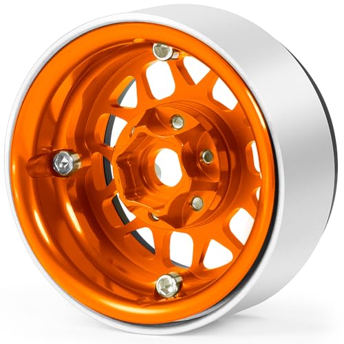 RCLIONS 4PCS 1.9inch RC Beadlock Wheels Aluminum Rims Hub for 1/10th RC Crawler Car SCX10,SCX10-II,TRX4,D90,Redcat - color: Orange