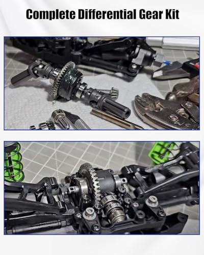 37T/13T 1/10 Front Rear Differential Upgrades Diff Fit for Traxxas Slash | Replace 5381 6882 5379, Fit for Rustler Stampede Hoss 4X4 VXL Ford F-150 1/10 4X4 RC Cars, with Bearing, Blue